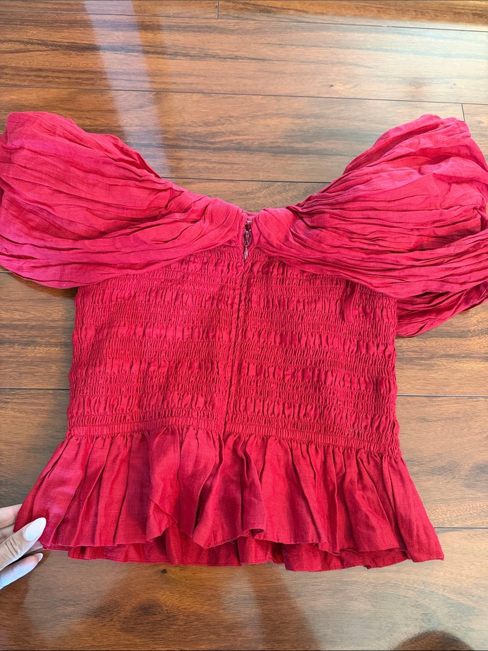 Sea New York Loren Off‑Shoulder Puff Sleeve Red  Top - Picture 7 of 7